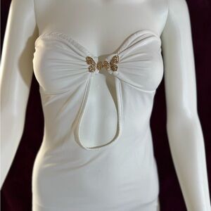 Unbranded Butterfly Strapless Maxi Dress Women White Good Keyhole Cutout Chic